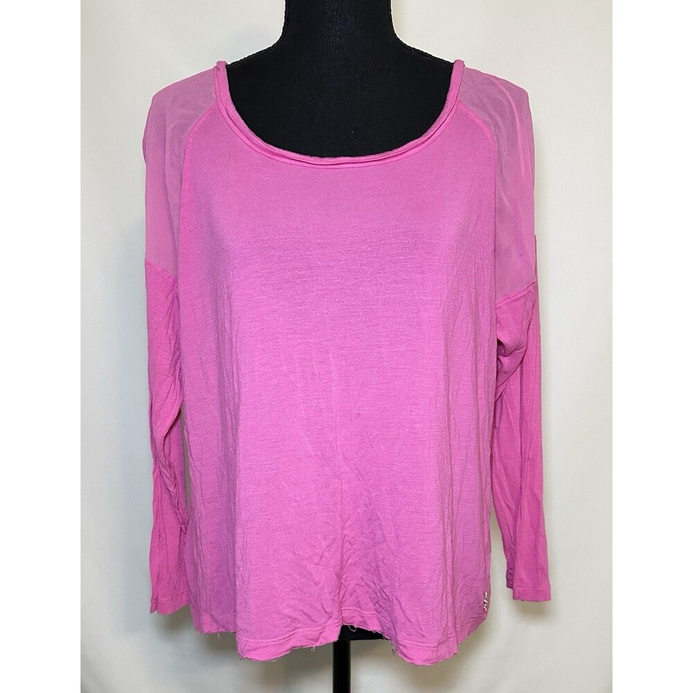 Juicy Couture Y2K Hot Pink Long Sleeve Sheer Raw Bottom Festival Top LARGE
